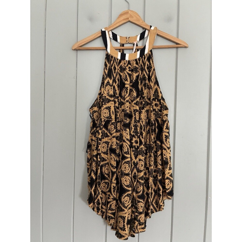 Free People Mimi Printed Tunic in Black Combo XS High Neck Sleeveless Knit